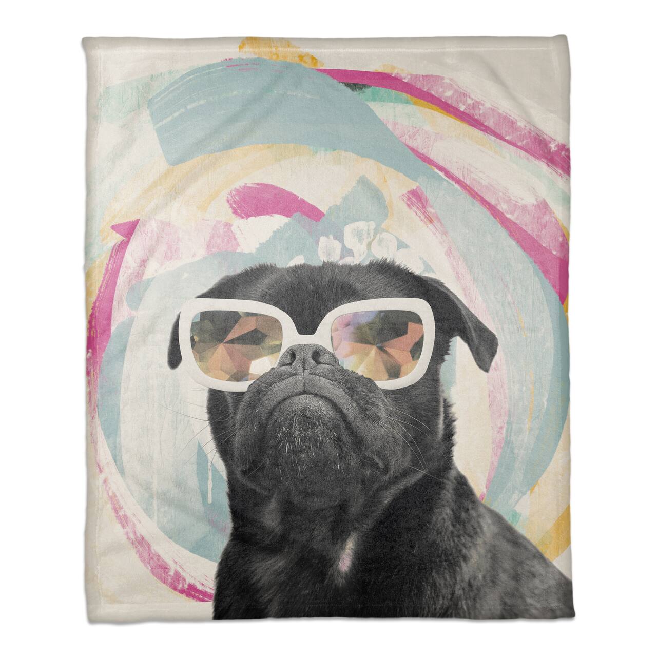 Kaleidoscope Pug 50" x 60" Coral Fleece Blanket